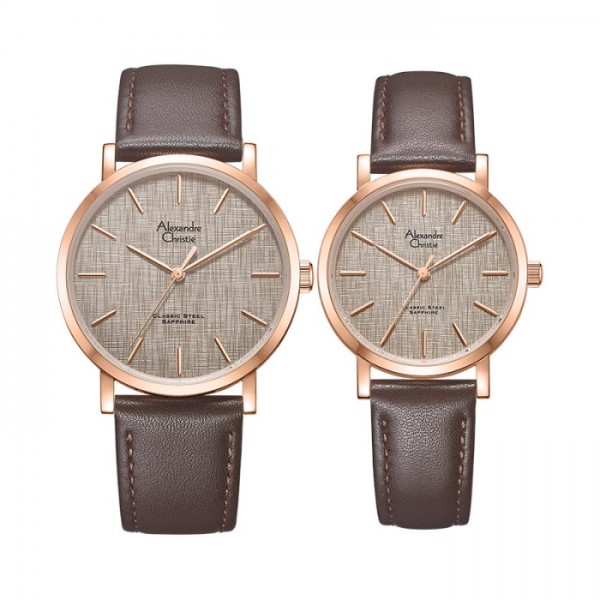 Alexandre Christie AC 8698 Rosegold Grey Brown Leather Couple